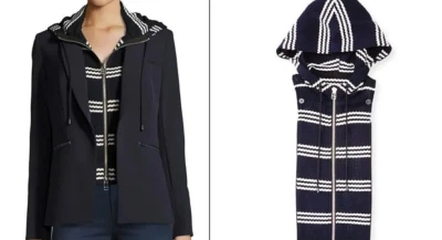 Veronica Beard Hoodie Dickey in Navy White Knit Stripe OS - Image 1 of 4