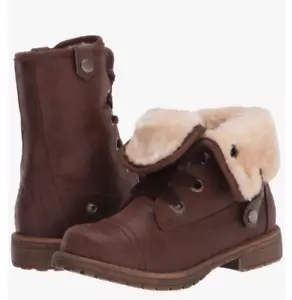 Neu im Karton Roxy Mädchen Bruna Mädchen Kunstfell Klappstiefel braun Jugend Größe 1 - Bild 1 von 6