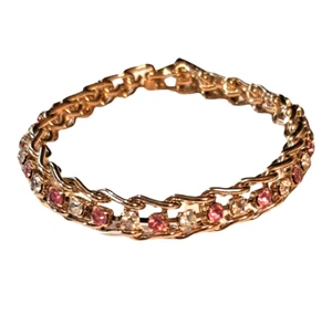 7 1/4 Zoll österreichische rosa und klare Kristall Krappen Set Tennis goldfarbenes Armband - Bild 1 von 10