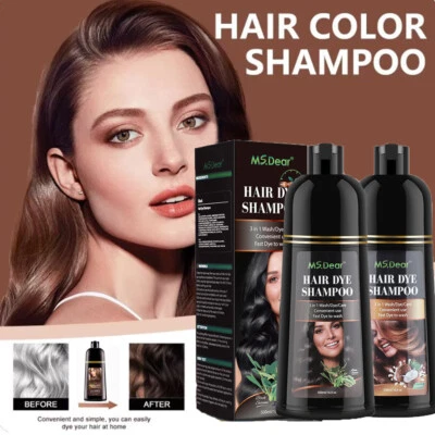 MS.DEAR/MOKERU Black Hair Dye Shampoo，3 in 1 Hair Colour Shampoo for Gray White Hair Coverage