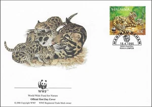 Clouded Leopard With Kitten Cat Feline Neofelis Nebulosa Malaysia FDC 1995 - Picture 1 of 1