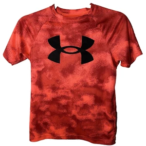 Under Armour T Shirt Size YMD/JM/M Loose Orange/Black Big Logo Short Sleeve Crew - Picture 1 of 8