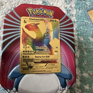 Tarjeta de lámina dorada texturizada Pokemon Fan Art Charizard GX Rainbow 150/147 - 250 HP casi nueva - Imagen 1 de 11