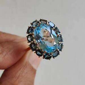 10k Yellow Gold Natural Sky Blue Topaz and London blue topaz Women Ring
