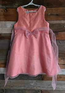 Bonnie Jean Girls Size 12 Beautiful Salmon Pink Party Formal Beaded Sheer Dress - Picture 1 of 3