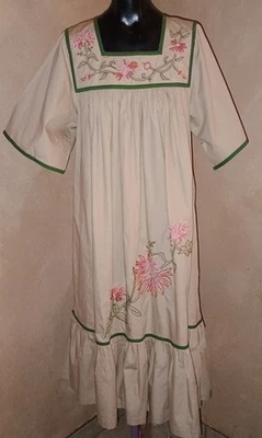 Vestido Vintage Bechamel Bordado Boho Hippy Anfitriona Salón Caftán Algodón Talla S Foto 1 de 4