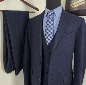 MASSIMO DUTTI 3 Pc Suit 42R /34x31 Blue Check 120s Wool Made Italy Working Cuffs - Picture 1 of 22