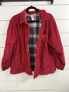LL Bean Vintage Red Corduroy Flannel Shirt Women’s Large Petite Plaid Jacket - Picture 1 of 7
