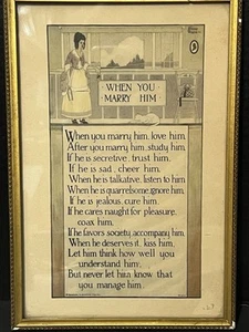 Antique Print Framed Marriage “When You Marry Her - Picture 1 of 10