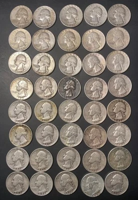 1 roll of 40 ea~90% SILVER ERROR Quarters - (ALL Pre-1965)  see info~Tube 3/5 - Image 1 of 2