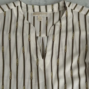 Blusa Michael Kors Cadena Dorada Mujer M Crema Logo Bufanda Estampado Ecuestre Lujo - Imagen 1 de 15