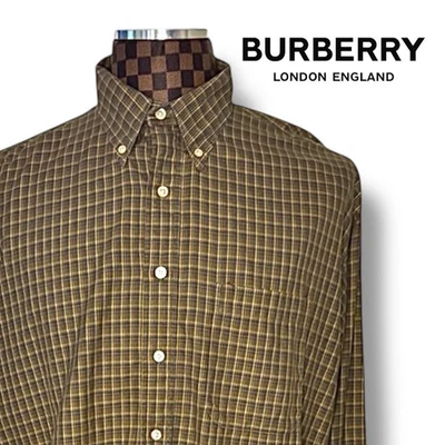 Camisa de vestir a cuadros Burberry para hombre XL Preppy marrón verde azul amarillo abotonada  Foto 1 de 4