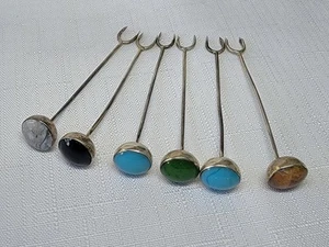 6- Vintage Oliven Plektren, Türkis, Jaspis, Onyx, 800 Silber EE6.32 - Bild 1 von 5