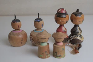 Juego de 6 muñecas vintage Bobblehead Kokeshi muñeca japonesa de madera de Japón - Imagen 1 de 13
