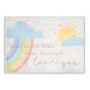 12 In. X 18 In. "How Much I Love You Rainbow Clouds and Sun on Planks" by Daphne - Picture 1 of 4