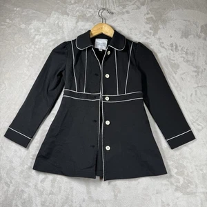 Janie And Jack Girls Dress Ponte Coat Black Size 7-8 White Buttons Classic - Picture 1 of 11