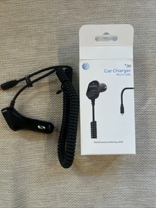 New At&t 3.4Amp Certified Micro USB Car Charger w/ Extra USB Port - Black - Picture 1 of 1