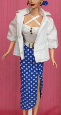 4pc Summer SET Barbie Blue dress Scarf White Linen jacket fit Silkstone Repro - Image 1 of 4