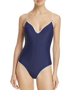Sam Edelman Swimwear High Cut One Piece Cheeky Blue Metallic Trim size Medium XS - Picture 1 of 3