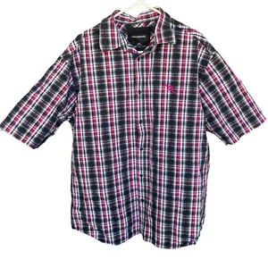 Rocawear Shirt Mens 2X XXL Button Up Y2K Cotton Black Pink Plaid Logo  - Picture 1 of 11