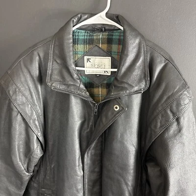 Chaqueta De Cuero Negra De Colección Fase 2 Talla 40 Forrada Abrigo Bombardero Pátina Motociclista Foto 1 de 4