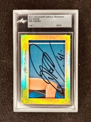 Dirk Nowitzki 2017 Leaf Masterpiece Cut Signature signed card 1/1 JSA Mavericks - Image 1 of 2