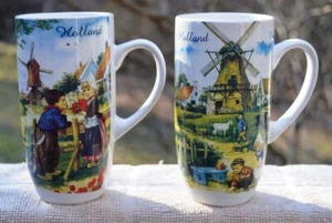 BONITO PAR DE TODAS LAS TAZAS HOLANDESAS DECORADAS A MANO - Imagen 1 de 5