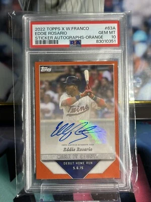 2022 Topps x Wander Franco EDDIE ROSARIO Make It Count Auto /5 Orange PSA 10 - Image 1 of 2