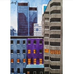 Stadtbild Gemälde Original Kunst Stadtkunst Wanddeko Aquarell Gemälde - Bild 1 von 5