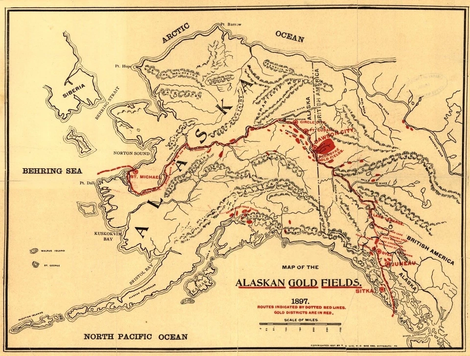 A4 Reprint of American Cities Towns States Map Alaska Gold Map - Image 1 of 1
