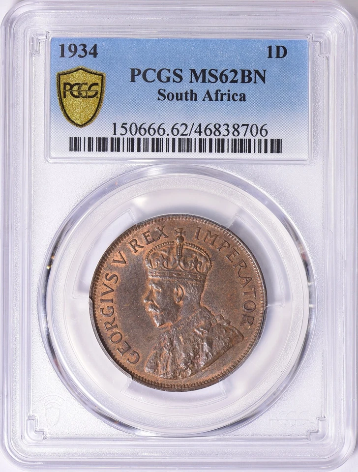 South Africa 1934 Penny KM-14.3 PCGS MS-62 BN - Image 1 of 3