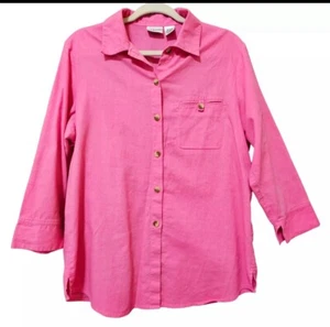Liz Baker Blouse Shirt Womens Size 2x Linen Blend Pink 3/4 Sleeve Pockets - Picture 1 of 5