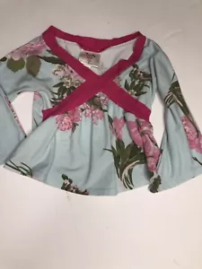 MAD SKY 12 mo Blue FLORAL Peasant TOP cotton stretch BOUTIQUE Baby Girl - Picture 1 of 3