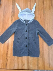 Jacket Soft Fleece Hoodie with Bunny Ears Gray Buttons/Pockets Size 4 NWOT - Picture 1 of 8