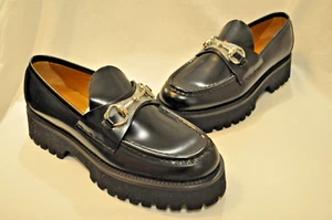 Gucci "Cordovan" Women's Black Leather Silver Horsebit Loafers Size 7 M 37 EU - Picture 1 of 5