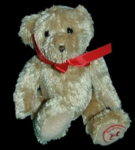 Oso de peluche marrón Franz Carl Weber de 7" con lazo rojo - Imagen 1 de 3