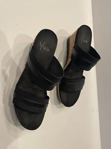 Yuu Damen-Sandale schwarz Kork Keilabsatz offene Zehenpartie Größe 10 - Bild 1 von 4