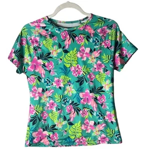Lands’ End Girl Youth Green Floral Hibiscus Lined Swim Top Size XL (14-16) - Picture 1 of 5