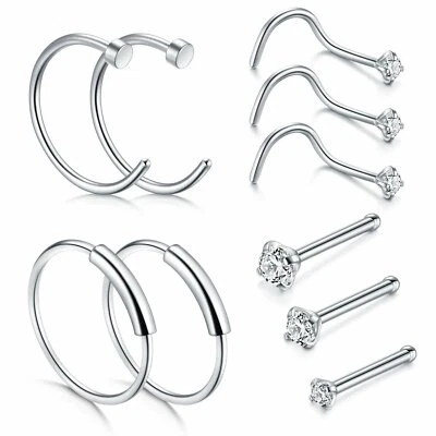 10 PIEZAS 22G Acero Quirúrgico Nariz Aro Anillos Nariz Tornillo Hueso Tachuelas Piercing Joyería Foto 1 de 4