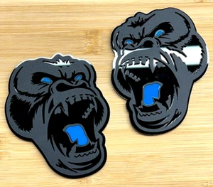 Angry Gorilla L-Blue Eye Car Truck Emblem Badge Matte Black Black Custom PK of 2 - Picture 1 of 9