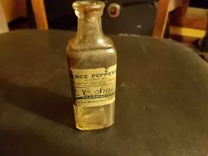 Botella de Medicina Vintage A.C. Smith Pharmacy Essence Peppermint Etiqueta Papel Corcho - Imagen 1 de 4