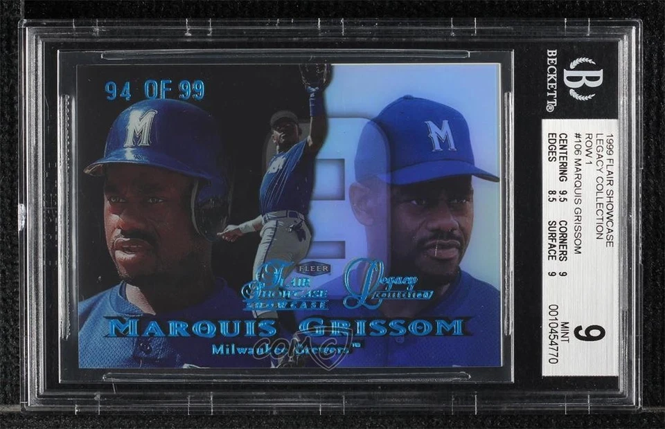 1999 Flair Showcase Row 1 Legacy Collection /99 Marquis Grissom #106L BGS 9 MINT - Image 1 of 2