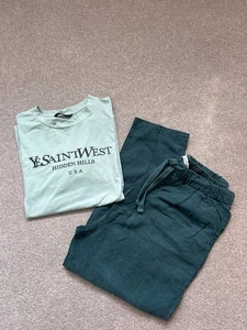 ladies Zara green linen trousers and T-shirt size 10-12 - Picture 1 of 6