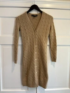 Cárdigan largo suéter con cable Ralph Lauren etiqueta negra camel 100 % cachemir XS S - Imagen 1 de 4