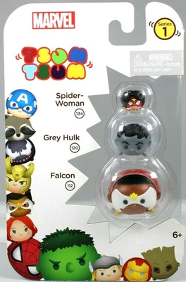 Marvel Tsum Tsum Series 1 Figures Falcon Grey Hulk Spider-Woman 3 Pack 2016 New - Image 1 of 4