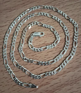 Vintage 925 Italien Italien Sterlingsilber 3,5 mm Figarokette 22 1/4" lange Halskette - Bild 1 von 5