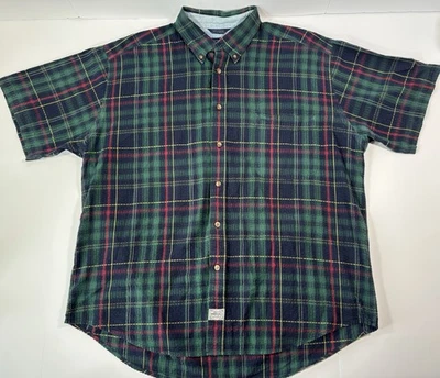 Винтажный дерева и серый поло зеленый синий красный клетку 100% хлопок рубашка XL короткий рукав - Изображение 1 из 4