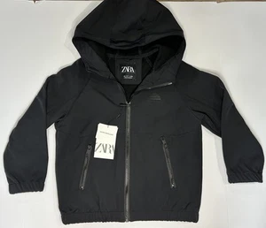 Zara Rain Jacket Rain Repellent Youth Kids Size 6-7 Black Fleece Lined NWT - Picture 1 of 9