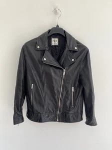 Zara Biker Jacket Black Real Sheep Leather Coat MEDIUM / UK 12 - Picture 1 of 13