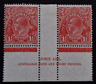 ACSC 92(1)zb - 1927 KGV Red 1&#189;d Ash Imprint Pair Three Halfpence Stamps MH - 2a